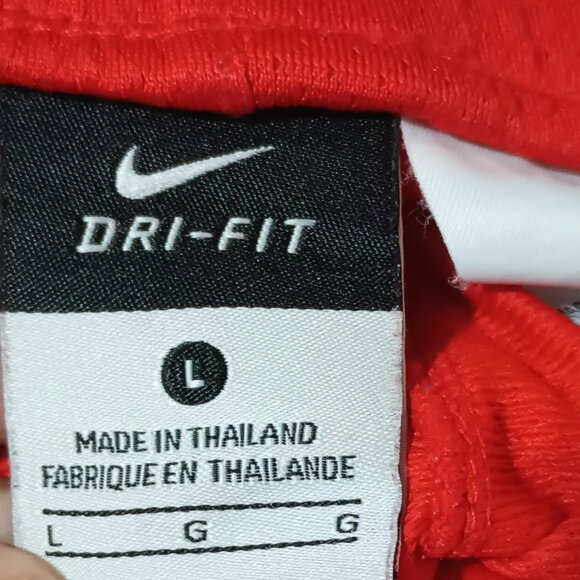 Nike Dri-Fit Women Red Capri L White Side Stripe Wide Leg Loose Fit Draw String - Picture 6 of 8